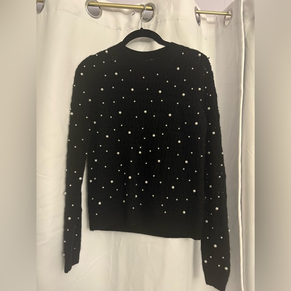 Aqua Black Sweater with Pearl Details